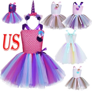 Kids Girls Princess Dress Fancy Tutu Dress with Headband Party Outfits Set - Picture 1 of 46