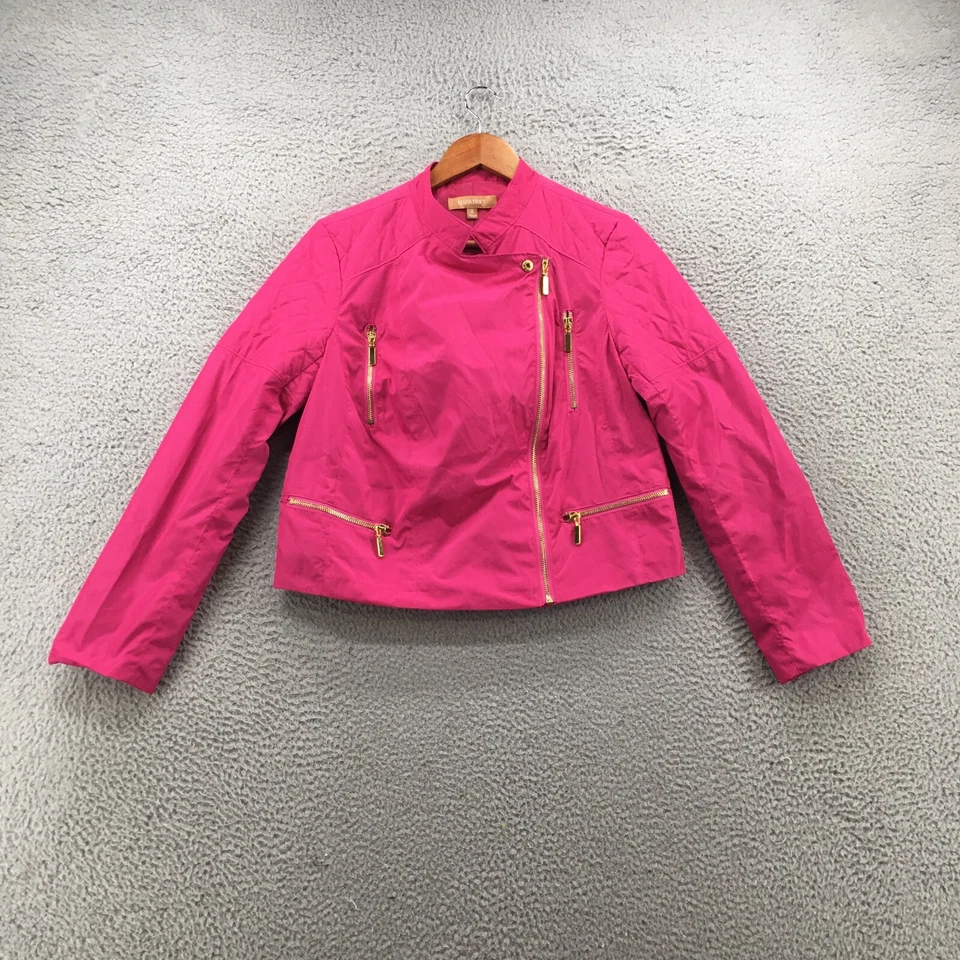 Ellen Tracy Asymmetrical Full Zip Quilted Jacket Womens M Pink Zipped Pockets - Image 1 of 4