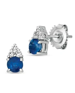 .92 TCW Natural Round Cut Blue Sapphire & Diamonds 14K White Gold Earrings - Picture 1 of 1