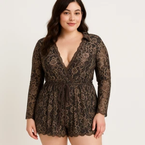 Ups & Downs Brown Floral Lace Romper With Shorts Lined Bodysuit Womens Size 1X - Picture 1 of 14