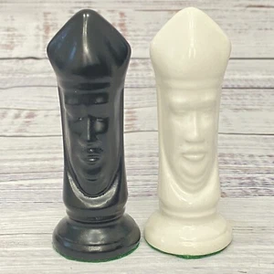 2 Vintage Duncan Style Porcelain Ceramic Bishop White & Black Chess Pieces Lot - Picture 1 of 4