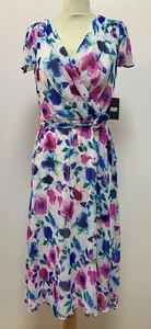 DKNY Womens Midi Dress Floral Flutter Sleeve Zip Faux Wrap Lined Dress sizes 6-1 - Picture 1 of 7