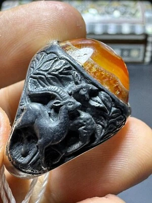 Anillo grande de plata de ley Solimani Aqeeq 950 28 g عقيق سليماني persa Foto 1 de 4