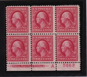 1910 Sc 375 imperf MLH full original gum, plate block of 6 with "A" (D3 - Picture 1 of 2