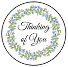 THINKING OF YOU BLUE FLORAL WREATH ENVELOPE SEALS LABELS STICKERS PARTY FAVORS