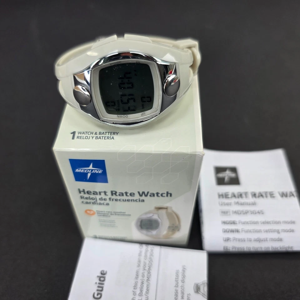 Medline Heart Rate Watch Monitor Pedometer Stopwatch MDSP3045 White