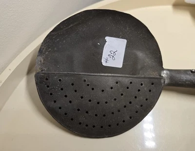 Tin Clamshell Tallow Skimmer w/Wick Pick, Witches Cap Candle Snuffer. Antique - Image 1 of 4