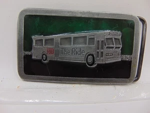 Fibbia per cintura vintage smaltata verde e nera RTD The Ride Bus Trasporto - Foto 1 di 4