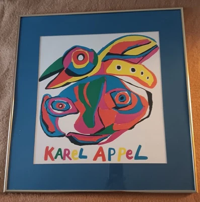 Serigrafia original emoldurada Karel Apple Face-21 x 28 com certificado de autenticidade-Museu Guggenheim - Imagem 1 de 4
