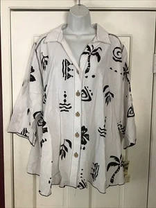 Produce Company Women’s Tops Plus Size 3X Button Up Short Sleeves Floral Cotton - Picture 1 of 5