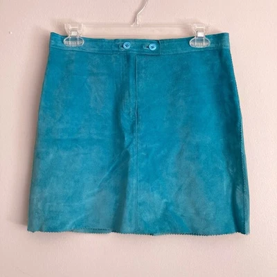 Cynthia Steffe Suede Leather Straight Skirt Size 7 Straight Pencil Teal Y2K - Image 1 of 4
