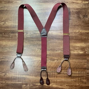 Vintage Pelican USA Burgundy Suspenders Y Back Braces Leather - Picture 1 of 4