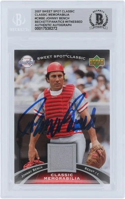 Johnny Bench Reds Signed 2007 Upper Deck Sweet Spot Classic #CM_BE BAS Card - Image 1 of 3
