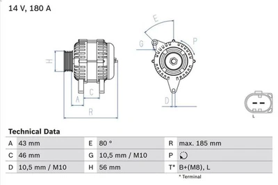 Alternador BOSCH 0 986 081 390 para VOLVO V70 III (135) 2 2007-2015 Foto 1 de 4