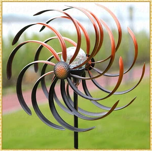 Solar Spiral Bronze Kinetic Double Wind Spinner Garden Stake Metal Yard Art 75"H - Picture 1 of 8