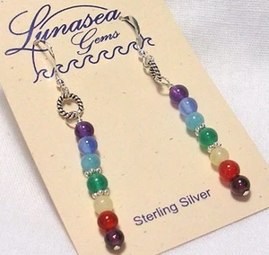 PENDIENTES LUNASEA TESOROS CHAKRA ARCO IRIS CUENTAS DE PIEDRAS PRECIOSAS APILADAS PLATA ESTERLINA - Imagen 1 de 4