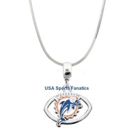 NFL Miami Dolphins Football Logo Pendant Necklace On 925 Snake Chain Cover