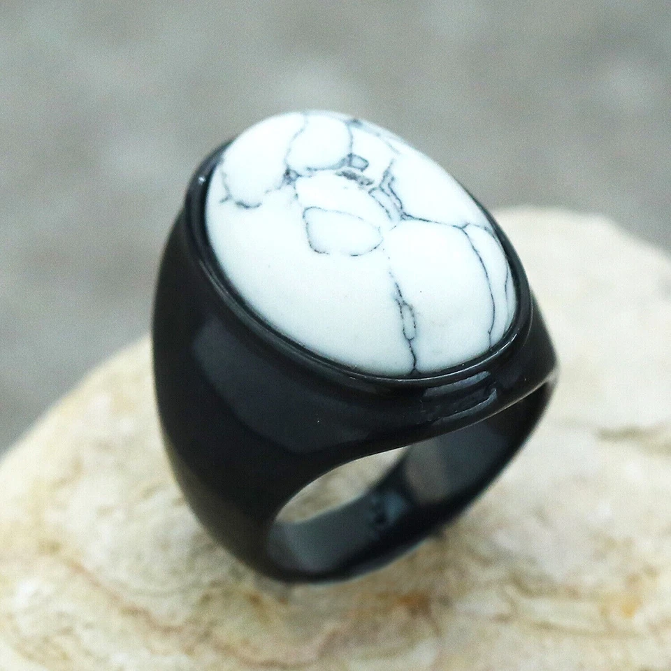 Anillo de joyería de boda vintage turquesa blanco acero inoxidable hombres mujeres anillo regalo Foto 1 de 1