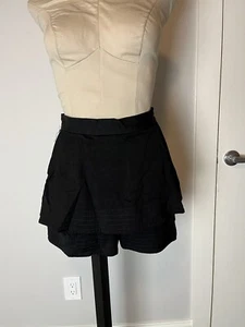 Maje Skirt 40 Black Linen Blend Skort Hidden Side Zip Fit Flare Pockets - Picture 1 of 13