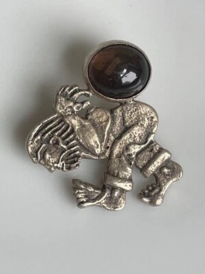 Broche bogeyman de plata de ley 925 y cuarzo ahumado firmado a mano Foto 1 de 4