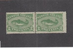 NEWFOUNDLAND (MK2401) # 46i FVF-MNH 2cts CODFISH PAIR / DEEP YEL-GREEN CV $300 - Imagen 1 de 1