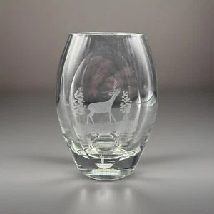 HEAVY Scandinavian Crystal Vase with Etched Buck Deer, Highest Quality - Picture 1 of 6