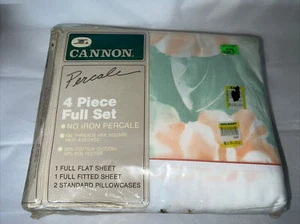 VINTAGE CANNON MONTICELLO NEW 4 pc FULL SHEET SET PERCALE huge floral - Picture 1 of 7