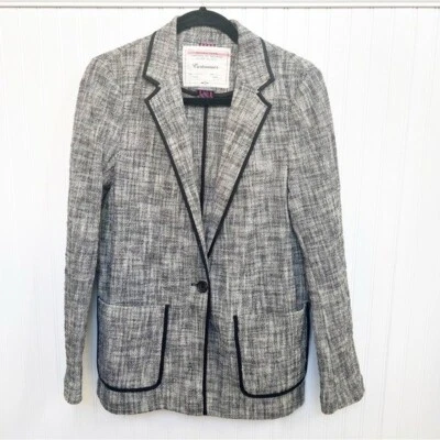 Chaqueta Blazer Cartonnier Negra Blanca Gris Tweed Leonie Un Botón Para Mujer’s Talla 10 Foto 1 de 4
