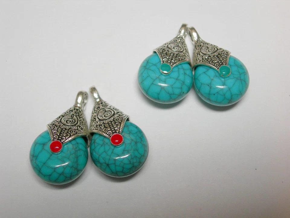 Pendiente colgante tribal de resina gota 2 caras turquesa 28 mm x 16 mm (4) Foto 1 de 1