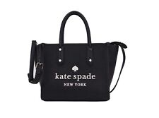 Kate Spade Ella Small Black Pebbled Leather White Logo Crossbody Tote Handbag