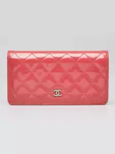 Chanel Pink Quilted Patent Leather L Yen Wallet - Picture 1 of 10