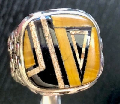 Hermoso anillo vintage de piedra de bronce talla 9,25 para hombre parece madera el número '9' Foto 1 de 4