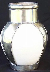 JARRÓN ARTÍSTICO PLATA SUPERPOSICIÓN CERÁMICA MECANIZADO A MANO ANTIGUO - Imagen 1 de 2