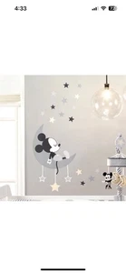 Disney Baby Mickey Mouse Nursery Wall Decor Decals Gray Stars Moon Lambs Ivy - Picture 1 of 5