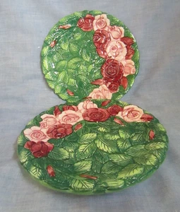 THE HALDON GROUP WITH GREEN LEAVES AND PINK ROSES 8" PLATES LOT OF 2 PC - Picture 1 of 3