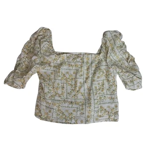 Top de lino Joie para mujer XL blanco amarillo cuello cuadrado floral ajustado casa de campo - Imagen 1 de 11