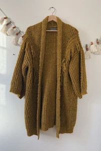 Cárdigan Anthropologie Stevie Grueso Tejido Flecos Longline Amarillo Mostaza Acogedor OS - Imagen 1 de 9