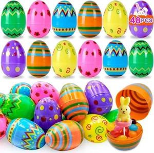 48 PCS 3" Plastic Printed Easter Eggs Fillable Bright Colorful... - Picture 1 of 7