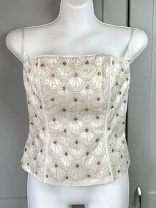 Neu mit Etikett White House Schwarzmarkt Korsett Damen Gr. 4 Perlen bestickt beige elfenbein - Bild 1 von 10