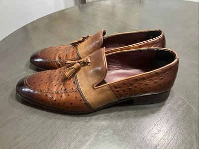 Zapatos Vinci de cuero para hombre talla 11/44 con estampado de avestruz marrón negro Foto 1 de 4