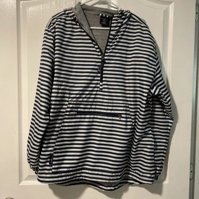 Women’s Charles Rivers Pullover Hooded Rain Jacket W/ Pocket Size XL Navy/white - Image 1 of 4