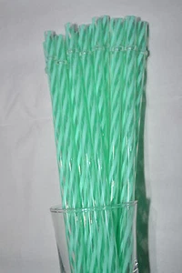 Reusable Straws Swirly Mint Light Green Plastic Acrylic 9” with Rings BPA Free - Picture 1 of 4