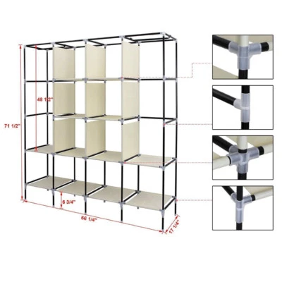 Clothes Closet Portable Wardrobe Clothes Storage Rack 12 Shelves 4 Pockets UKED - Image 1 of 3