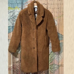 Gap Long Teddy Sherpa Button-Down Overcoat, Brown, Women's Small - Picture 1 of 20