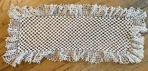 Vintage Ruffle Crochet Lace Table Runner 10x24 Frilly Dresser Scarf Grannycore - Picture 1 of 2