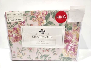 Shabby Chic 6pc Blush Pink Green Yellow Floral King Sheet Set - Picture 1 of 6