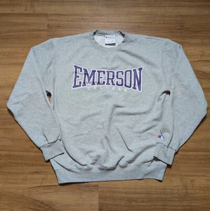 Emerson College Sweatshirt Mens Large Champion Gray Crew Neck Pullover - Picture 1 of 8