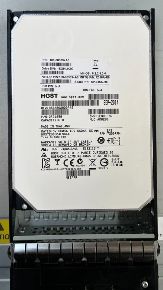 HGST SAS 6tb Internal 7200rpm 3.5″ 12 Gbps 0F21858 Hard Drive Netapp Caddy - Image 1 of 1