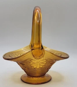 Cesta de vidrio Indiana vintage patrón de sándwich por “JD” ámbar 7 1/4" - Imagen 1 de 10