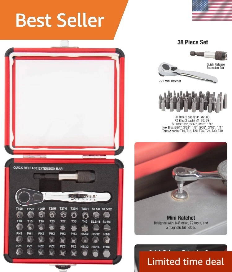 Lightweight Sunex Mini Ratchet Tool Set with 36 S2 Steel Bits - Aluminum Case - Image 1 of 4